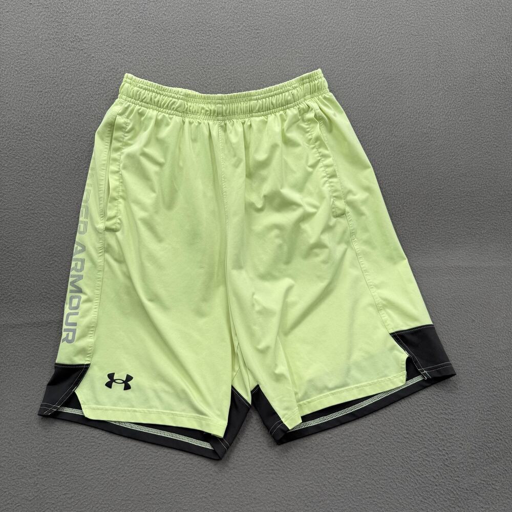 Under Armour Athletic Shorts Mens Medium Green Black Colorblock Gym Workout.